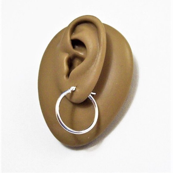 Sterling Silver Hoops Marked 925 Pierced Large Round Tube 1 Inch 25mm - Picture 4 of 7